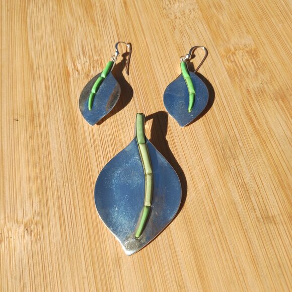 Jay King DTR 925 Sterling Silver green turquoise inlay earrings pendant - Picture 7 of 10